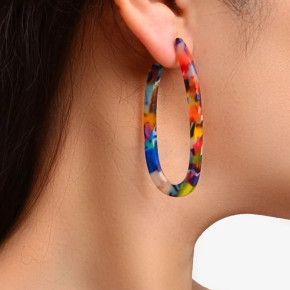 ✨3for$38 New Anthro Skinny Confetti Multicolor Hoop Earrings - Picture 10 of 12